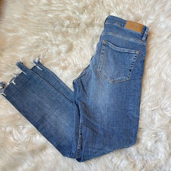 H&M Skinny Ankle Denim Jeans High Waist Raw Hem Distressed Light - Picture 7 of 14